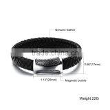 China Supplier Jewelry Silver Titanium Steel Punk Mens Rope Bangles Cow Leather Braided Cuff Bracelet thumbnail-5