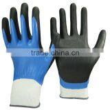NMSAFETY EN388 3121 13 Gauge Knit Nylon Liner Double Coated Blue and Black Foam Nitrile on Palm Safety Work Gloves thumbnail-1