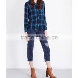 Wholesale Women Collar Long Sleeves Buttoned Cuffs Hunter Checked Shirt(DQE0152T) thumbnail-2