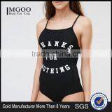 Summer Sexy Women Front Print Knitted Bodysuit With Custom Slogan Slip Jumpsuit With Your Own Logo Print thumbnail-1