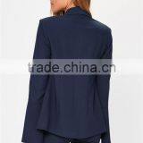 MGOO 2017 New Style Flare Long Sleeves Tops One Button Women Fashion Suits Navy PLain Crepe One Buttons Jackets thumbnail-5