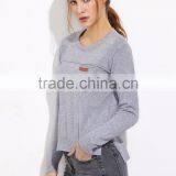 Custom Made Grey Split Side High Low Pocket Sweater Long Sleeve Round Neck Pullovers Casual Sports Sweater thumbnail-2