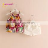 2014 New Style Summer Children Printed Suit baby chiffon girls sleeveless summer suits