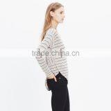 Women Long Sleeve t Shirt V-neck Tee in Double Stripe thumbnail-2