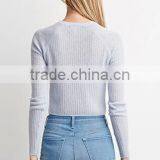 Slim Fit Short Body Round Neck Long Raglan Sleeve Melange Woolen Sweater thumbnail-4