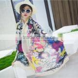 2016 Women Winter Long Scarf Shawl Spring Autumn Female Blue Silk Scarves Printed Summer Silk Beach Cover thumbnail-5