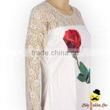 2017 Spring Cheap Adult Women Transparent Lace Floral Long Sleeve Rose Printed Cotton Raglan Lady T Shirt Top thumbnail-1