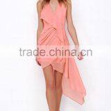 Elegant High-low Designer One Piece Party Dress Woman Pleated Coral Party Dresses thumbnail-2