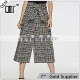Black and White Patterned Bow Embellished Tartan Culotte Pants Slacks thumbnail-1