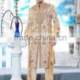 Cream Pure Banarasi Fabric Designer Sherwani thumbnail-1
