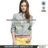 2016 Fashion Slim Fit Long Sleeves Washed Denim Shirt for Girls With Two Pockets on the Chest thumbnail-1