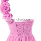 Cheap Bridesmaid Dress for Wedding 2016 One Shoulder Hot Sale Hand Made Flowers Long Evening Dress Wedding Party Gowns thumbnail-3