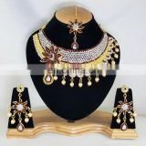 Much More Heart Beated Dark Red Stone Gold Plated Necklace Earrings Set