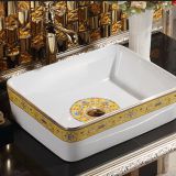 Good sale wash hand ceramic no hole rectangle golden color basin sink from chaozhou manufacturer