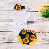 2019 New Style Wholesale Girls Clothing Sets Baby Outfit Infant Floral Prints Romper Sunflower Clothes Set thumbnail-3