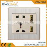 International Universal /Middle East Double USB Wall Socket 250V 16A Brush Finishing Charging for IPhone 6s
