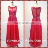 Red Sleeveless Chaozhou Beaded Long Evening Dress