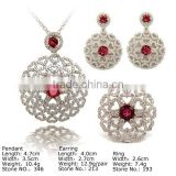 [ SZQ-0152 ] 925 Sterling Silver Set with Red CZ Stones
