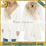 2016 OEM Custom white faux fur collar belted coat woman