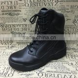 Black genuine leather army military police tactical boots with zipper