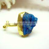 Neon Apatite Vermeil Rough Natural Gemstones Ring, Matt Finish Adjustable Rings, 925 Solid Sterling Silver Rings thumbnail-4