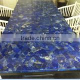 Transparent artificial quartz blue stone table top