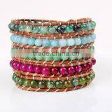 Hand-woven Natural Gem Bracelet Bangle Multilayer Leather Bracelet Women Fashion Wrap Bracelet Jewelry Wholesale thumbnail-1