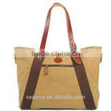 Wholesale Super Canvas Shopping Bag Beach Tote Bag With Leather Trim and Leather Handle thumbnail-4