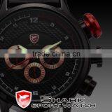 Shark 6 Hands Leather Band Steel Case Mens Quartz Army Luxury Analog Sport Wacth thumbnail-2