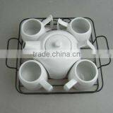 White Porcelain Tea Set With Metal Stand thumbnail-1