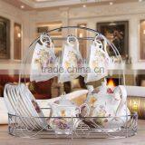 Grace Porcelain Tea Set Promotion Porcelain 13pcs Tea Pot Set With Stand