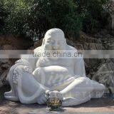 Chinese Stone Antique Hand Made Carved Marble Laughing Buddha Garden Statues thumbnail-3