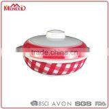 Cheap Plaid Print Handled Round Melamine Restaurant Soup Bowl With Lid thumbnail-1
