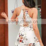 Fashion Deep v Collar Bandage Sexy Sleeveless Lace Silk Plant Short Casual Party Summer Women Dress thumbnail-2