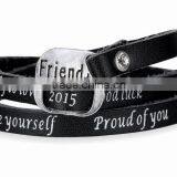 Wide Cuff Leather Bracelet Bangle With Letter Printing Custom Logo Print Leather Bracelet Cheap Promotion Leather Bracelet thumbnail-4