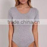 Women Body Shaper Basic Grey Round Neck Bodysuit Short Sleeve 95 Cotton 5 Spandex Jumpsuit thumbnail-5