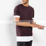 Fashion Design Men's Longline Two Tone T Shirt Elongated Panel T Shirt Hip Hop Streetwear thumbnail-1