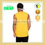 Men's Dropped Armhole Tank Top, Cotton Yellow Gym Tank Top thumbnail-3
