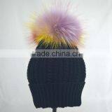 Myfur Rainbow Color Real Fur Pompom Woolen Knit Beanie Hat Wholesale thumbnail-3