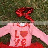 2016 Valentine's Day Design Baby Girls Romper Ruffle Dress Clothes Pink Red"Love" Cute Baby Kids Clothes With Matching Headband thumbnail-5