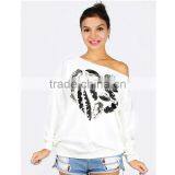 Cheap Ladies Street Wear White Asymmetrical Neck Sweatshirt With Pattern thumbnail-5