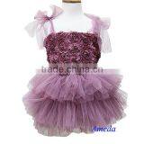 Dusty Pink Rosettes Rose Tutu Party Dress Wedding Flower Girl Pettiskirt 1-7Y thumbnail-1