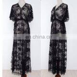 Maxi Long Sleeves Beach Lace See Through Cardigan Cover Up Dress thumbnail-4