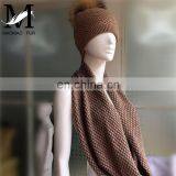 Wholesale Knitted Wool Cashmere Scarves Raccoon Fur Pom Hat Scarf Combination thumbnail-6