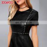Women Clothes Skater Dress Fashion Black Leather Mini Dress for Ladies thumbnail-4