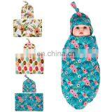 Newborn Infant Baby Cotton Floral Swaddle Blanket Hat With Receiving Blankets Set