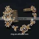 Factory Direct Sale Gold Crystal Rose Flowers Leaves Hair Combs for Women