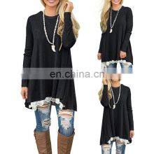 Factory Outlet 2021 Christmas Plus Size Women's Top Stitching New European and American Lace Long Sleeve Fat MM Casual Wear thumbnail-5