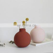 Morandi Matt Color Nordic Round Design Model Home Room Flowers Decorative Ornament Ceramic Vase thumbnail-3