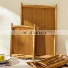 Top Kitchen Bamboo Square Tray Wooden Bed Table Tray Special for Breakfast Serving Bamboo Wood Tray With Handles thumbnail-1